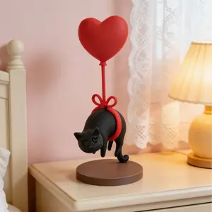 Floating Heart-Shaped Cat Balloon Ornament, Adorable Tabletop Decor for Desk, Bookshelf & Nightstand, Romantic & Cozy Atmosphere