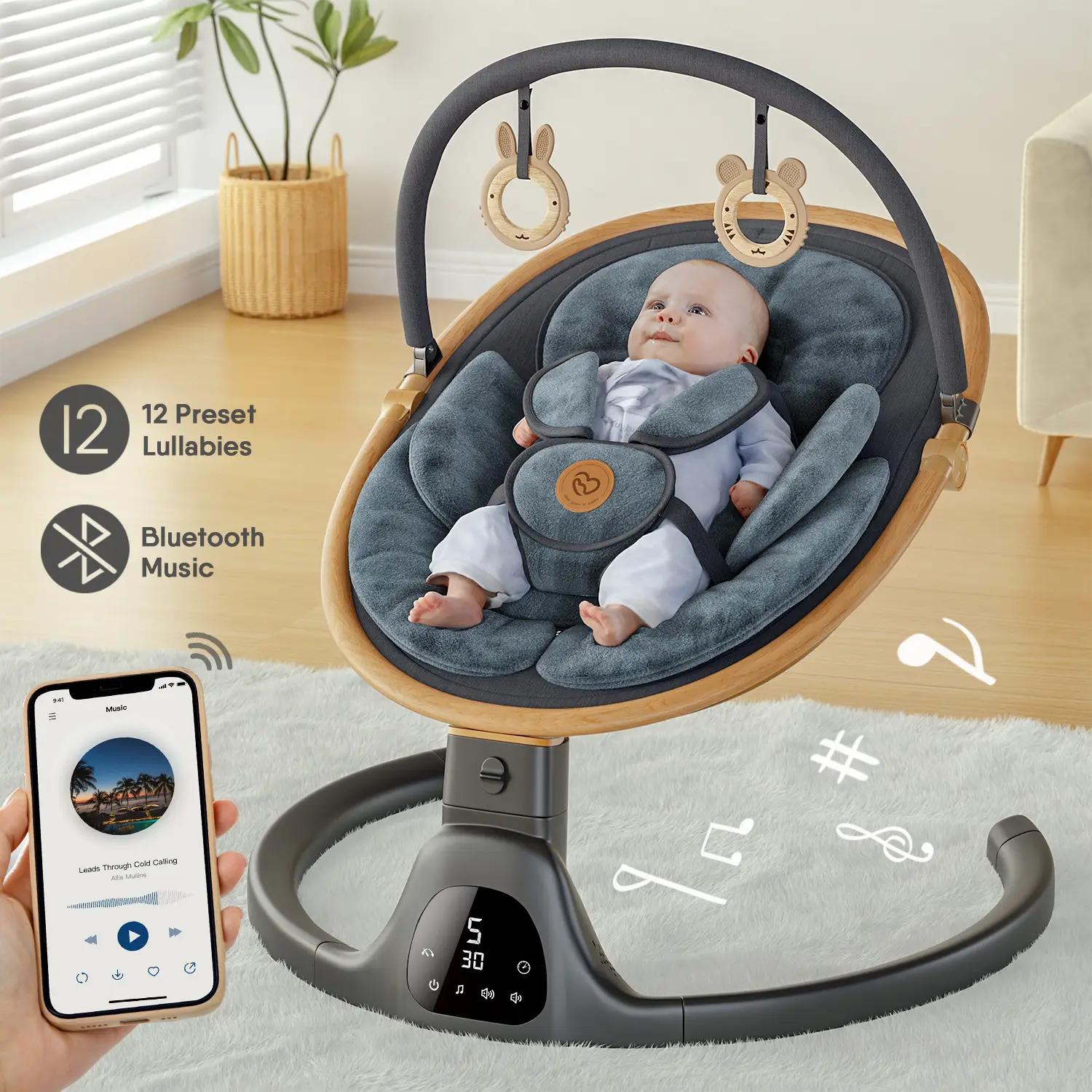 BabyBond Baby Swings for Infants, Electric Baby Rocker for Infants with 5 Speeds, 10 Lullabies, Portable Baby Swing for Indoor and Outdoor Use