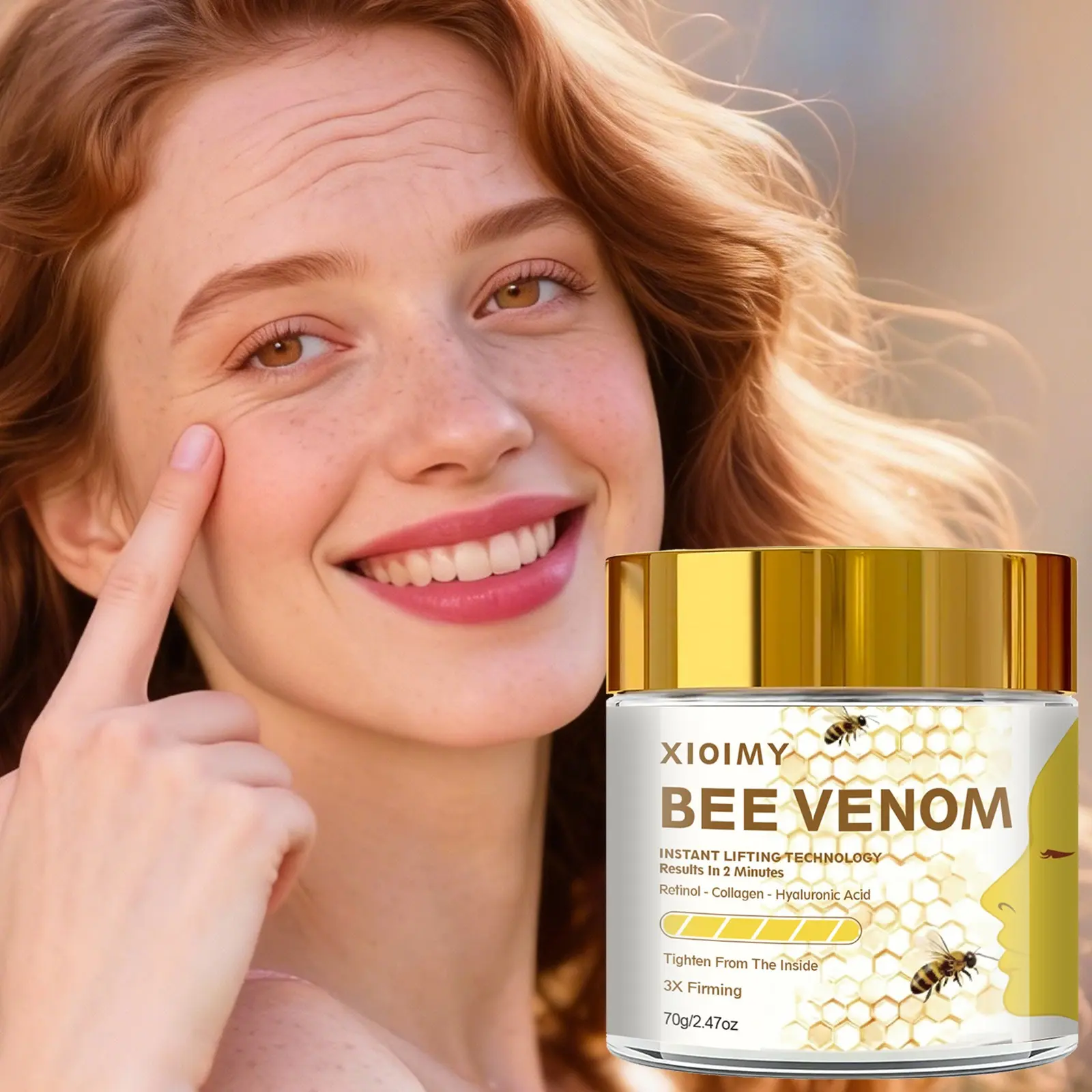 70g Bee Venom Instant Lift Anti-Aging Cream, Firming & Hydrating Facial Moisturizer for All Skin Types, Daily Skin Moisturizing, Anti-Wrinkle Radiant Face Care, Daily Moisturizers