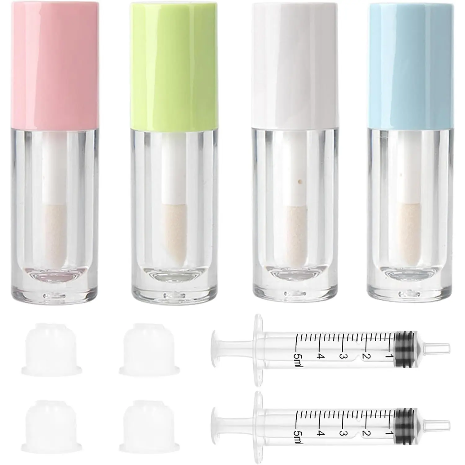 4 count Lip Gloss Tubes, 6ml Empty Lip Gloss Tubes with Wand, Clear Plastic Lip Gloss Containers for  Care Oil DIY Makeup Lipgloss Making Kit (D25xH86mm)