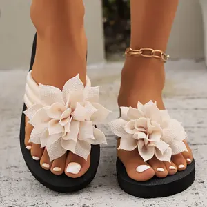 Women's Floral Platform Wedge Flip Flops, Elegant Sandals with Cushioned Arch Support, Summer Beach Shoes for Women, Elegant Sandal