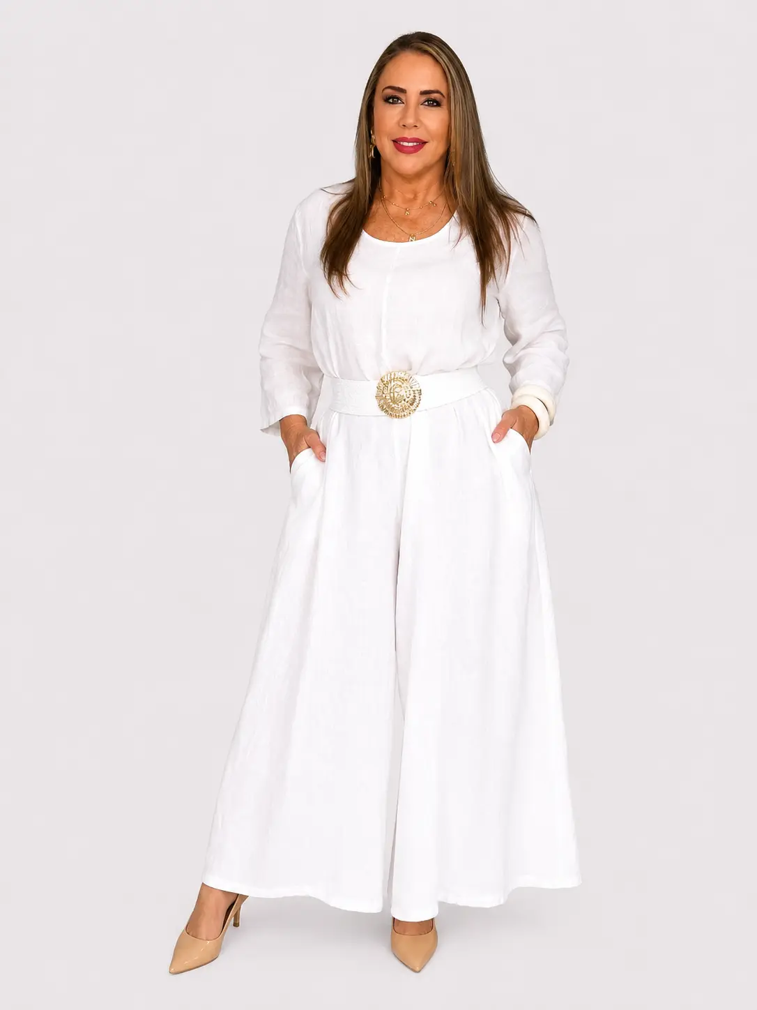 Women's Linen Maxi Jumpsuit - Casual Daily Wear Outfit