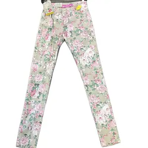Floral Women's Jeans - Floral Pattern, Elastic Waistband, Comfortable Fit for Casual Wear - Bottom, Womenswear