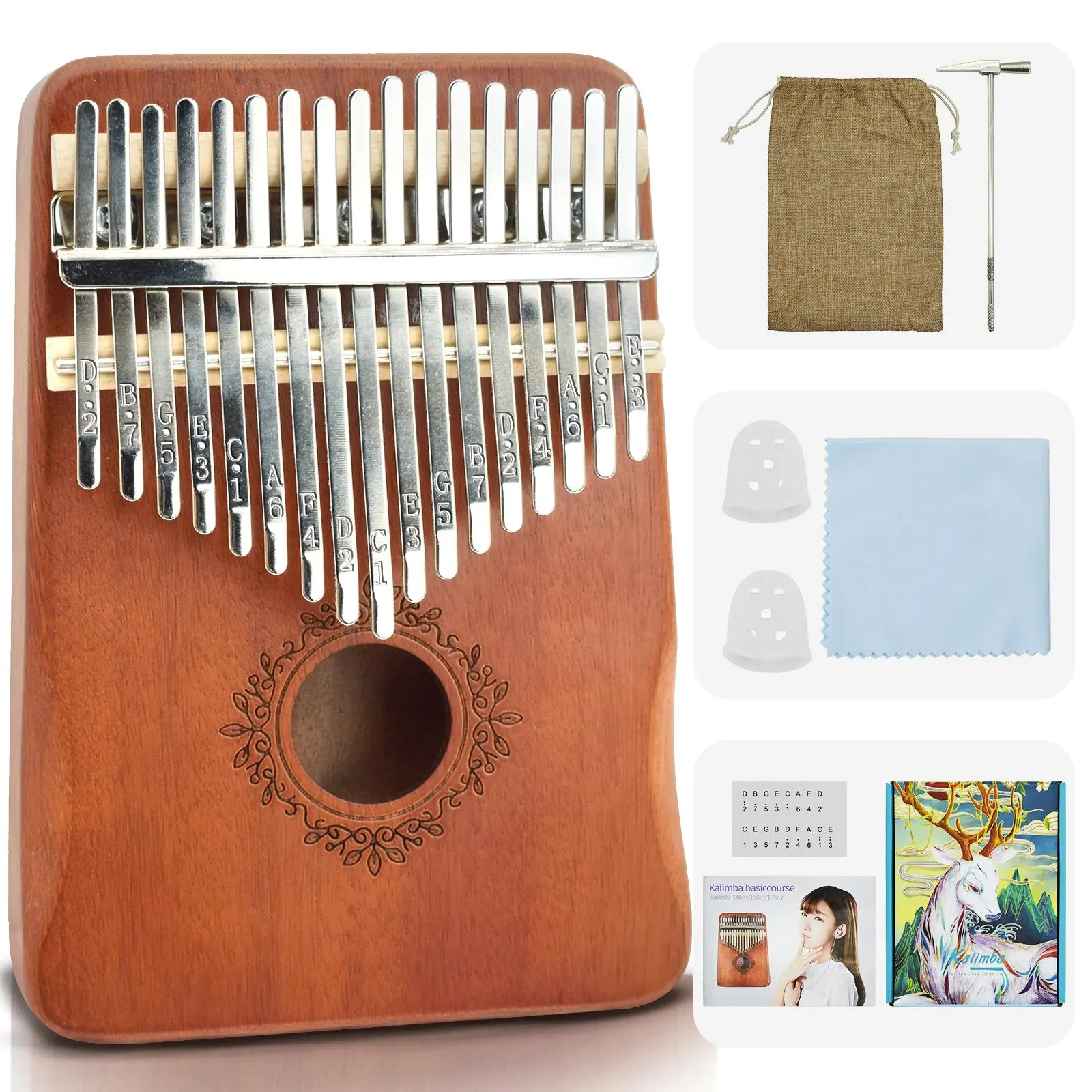 Aesthetic 17-Key Wooden Kalimba | Portable Finger Piano Creative Gift Set for Beginners & Anime Lovers