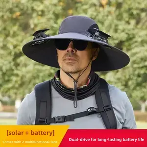 Foreign trade explosive solar fan hat rechargeable dual fan men's fishing bucket hat outdoor sun hat detachable