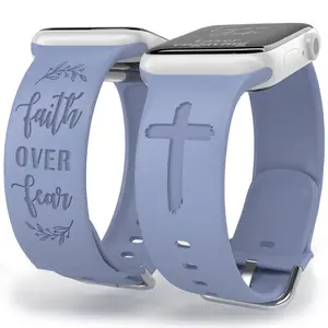 SuperLugano Faith Over Fear Watch Band compatible with iWatch Smartwatch Laser Engraved Band Silicone Ultra 38mm 40mm 41mm 42mm 44mm 45mm 46mm 49mm Strap Virgin De GuadalupeGod  Jesus