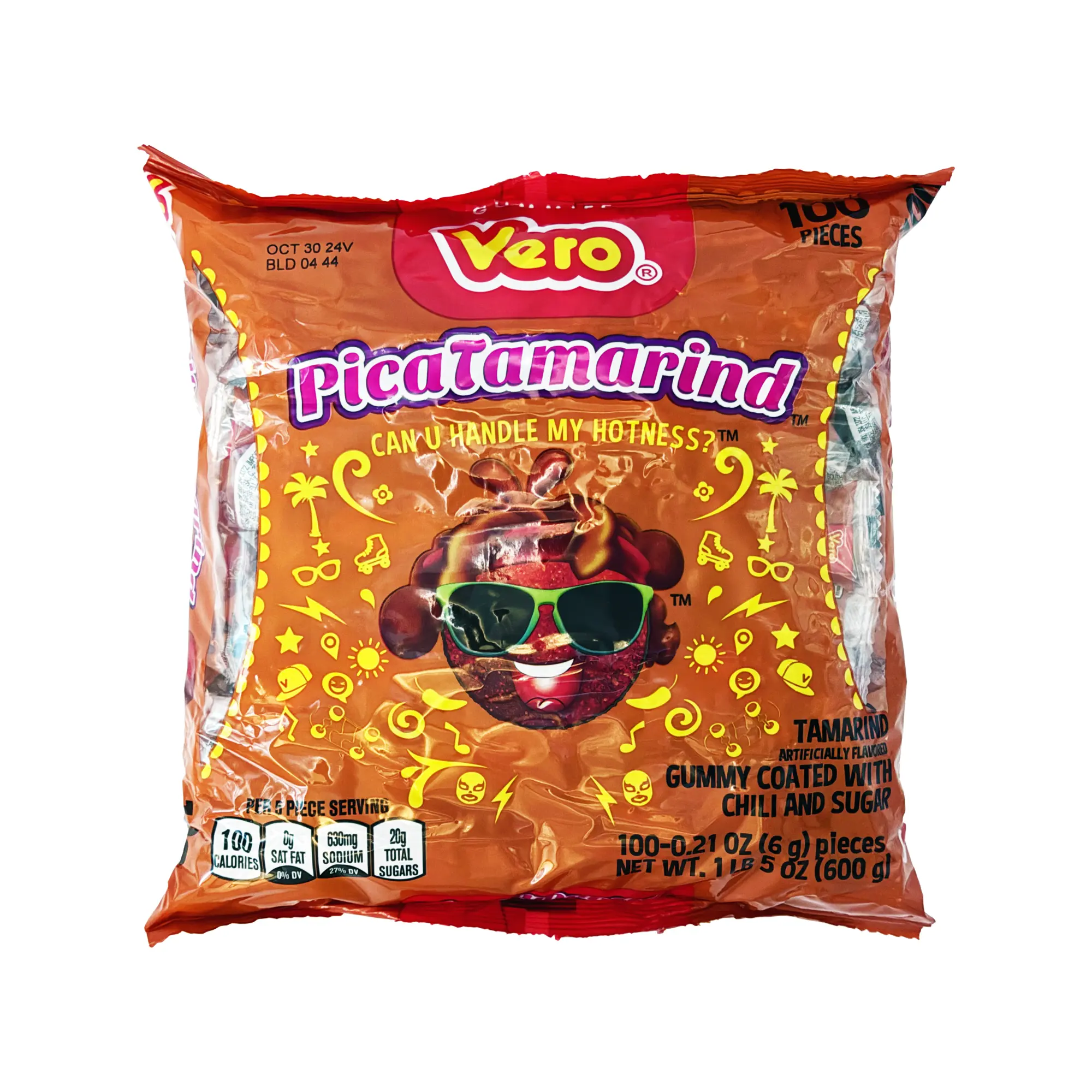 Vero Pica Goma Tamarindo Chili Tamarind Flavor Gummy Mexican Candy, 100 Pieces, 1 LB, 5.15 OZ Snack Sweet Dulces Mexicanos Spicy Bonbon Sugar