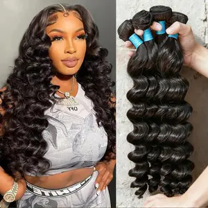 Odbe Hair 12A Loose Deep Wave Bundles Brazilian Virgin Human Hair Extensions 30 Inch Natural Black Virgin Hair Unprocessed Human Hair For Women