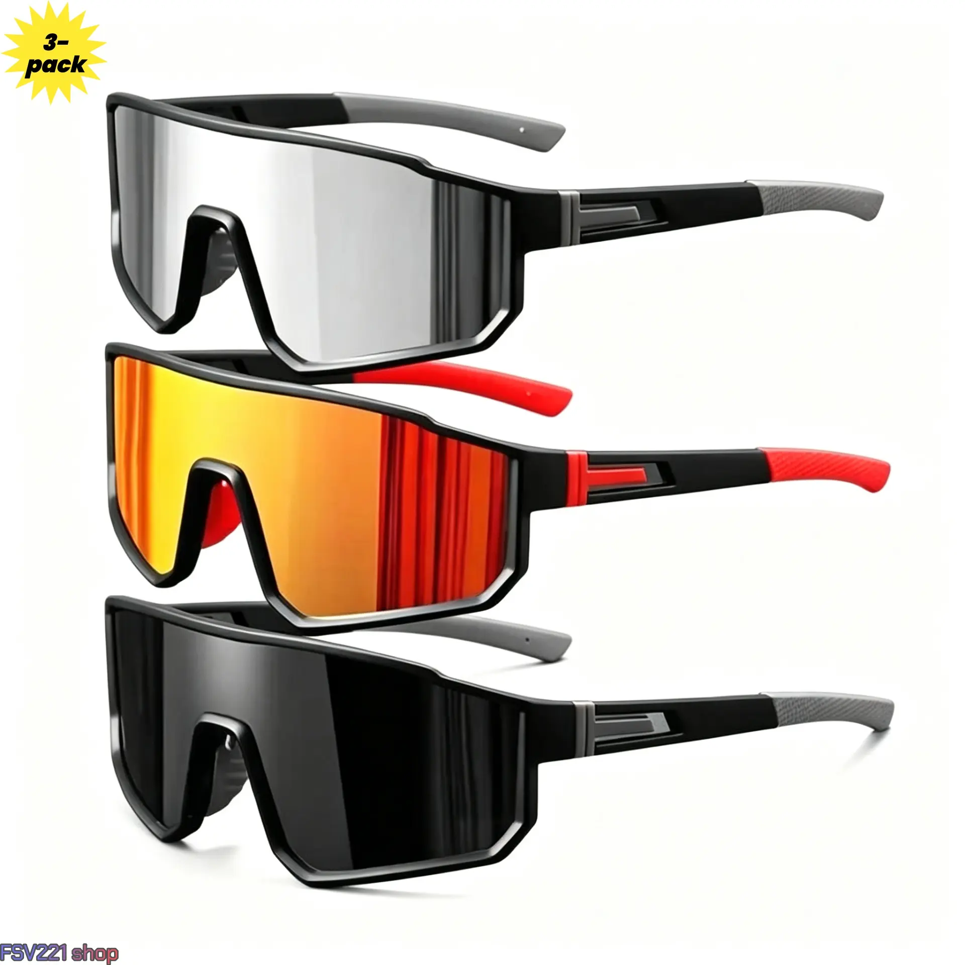 Men's 3-Pack Assorted Frames Polarized Sunglasses - Lightweight, Anti-Ultraviolet, Bold Style, Full Eye Coverage, Non-Slip Nose Pads, Athletic Black Wraparound Eyewear, Ultimate Outdoor Companion for Running, Fishing (Guys Gifts)