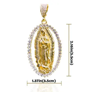 18K Gold Plated Virgin Mary Necklace builder necklace priest charm big pendant lily  chain