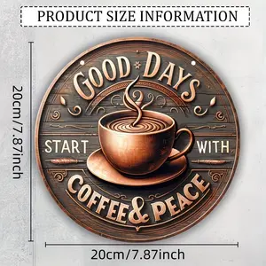Wall Art, 1 Piece Coffee Cup Pattern Round Wall Decoration, Unique Artistic Decorative, Suitable for Home Living Room Bedroom Office Wall Hanging Decoration, Ornament
