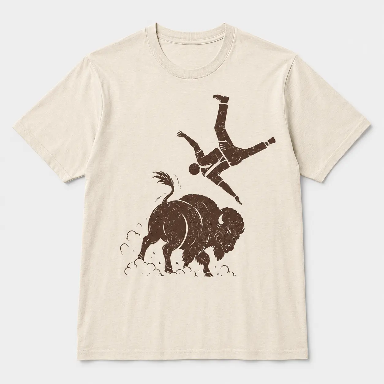 Bison Launches Man 8 Feet in the Air T-Shirt – Vintage Western Buffalo Graphic Tee, Funny Cowboy Shirt, Unisex Cream Top