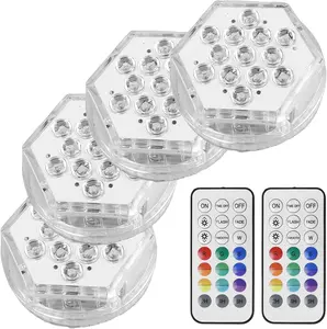 4-Pack Submersible LED Lights with RF Remote Control & Timer for Shower Lamp Pond Light Pool Light, Battery Operated Waterproof, Flash/Fade/Smooth Modes, Portable Outdoor Lighting for Versatile Decorations