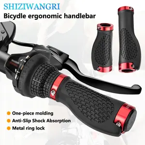 Ergonomic Bike Handle Grips, Non-Slip Rubber Material, Metal Ring Lock, Mountain Bike Accessories, Long and Short, Outdoor Cycling, Bike Handlebar Grip