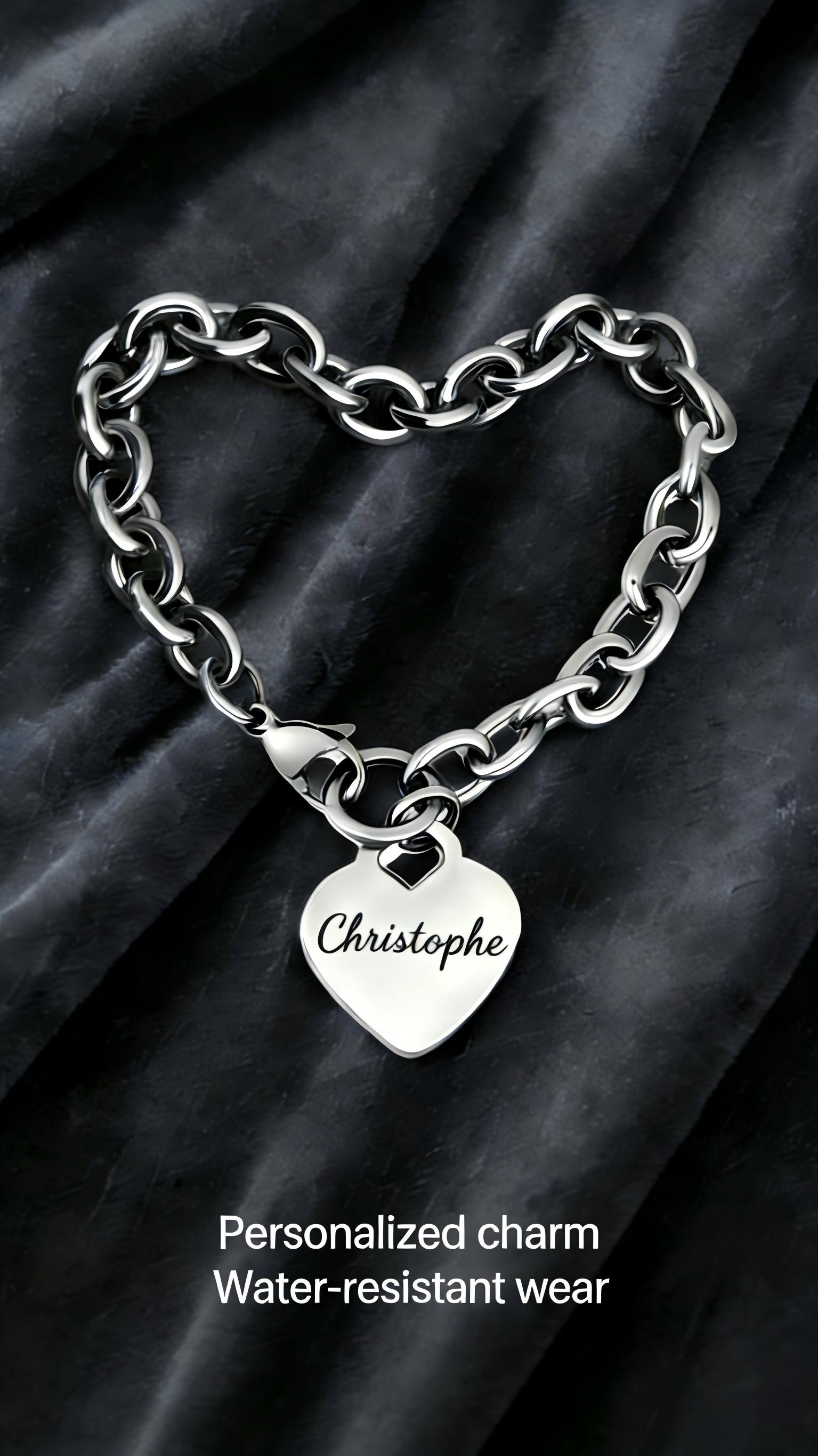 Personalized Engraved Heart Bracelet, Custom Name Jewelry for Men & Women, Waterproof Tarnish Free Stainless Steel Bracelet, Minimalist Gift for Him & Her