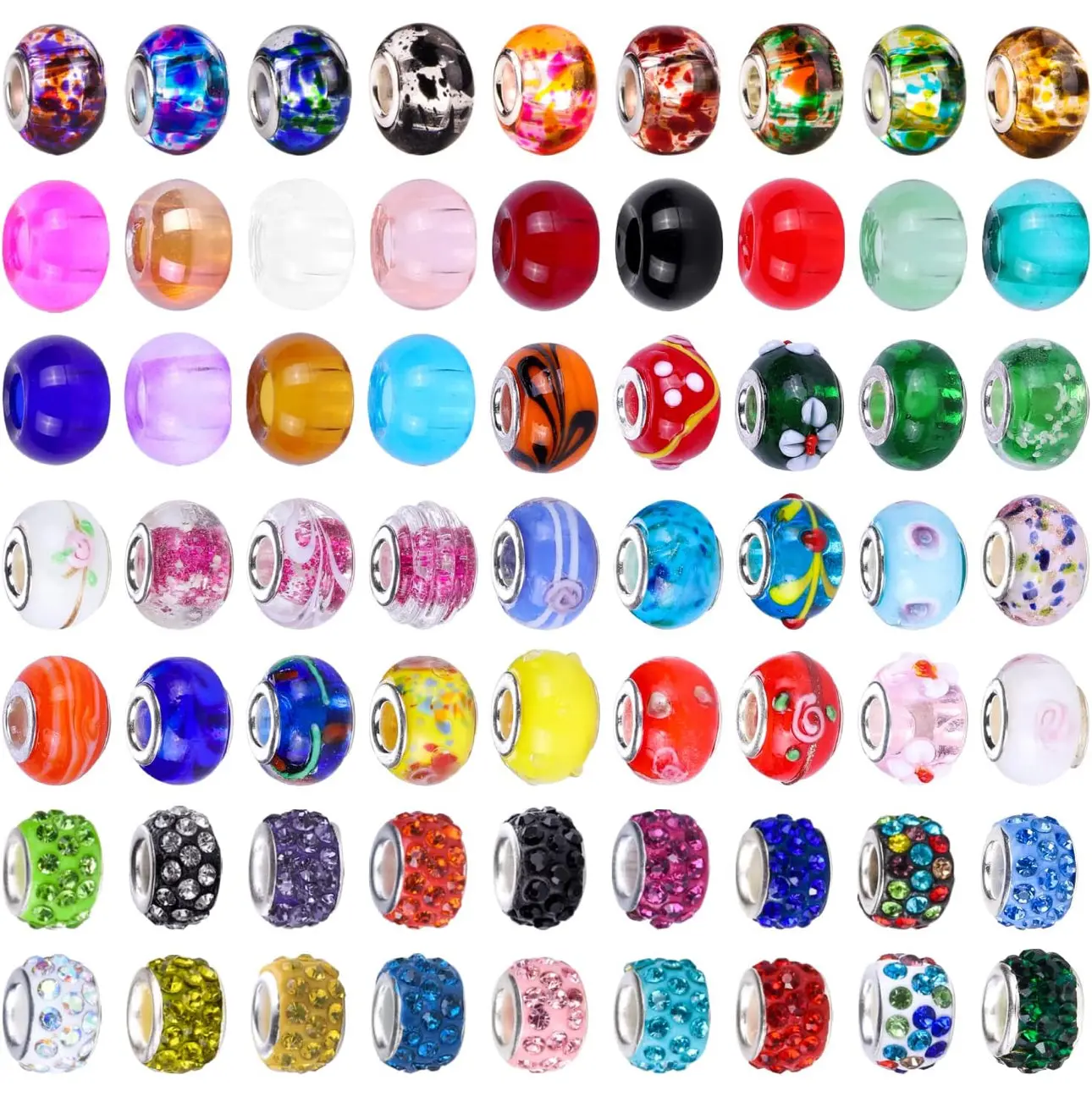 Hand-Crafted European Glass Beads Assortment - Beading Supplies, 80 or 160 Large-Hole Mixed-Color Crystal Spacers for DIY Jewelry Making Projects
