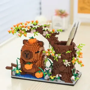 1800pcs Capybara Pen Holder Building Block Set, Creative Building Blocks, Micro Grain DIY Assembly Toy, Adult Puzzle Decoration, Desk Organizer Gift