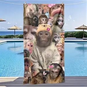 Funny Monkey Emoji Beach Towel, Absorbent Breathable Towel, Quick-Dry Ultra-Soft Polyester Fiber, Multi-Purpose Yoga Travel Swimming Camping, Best Gift