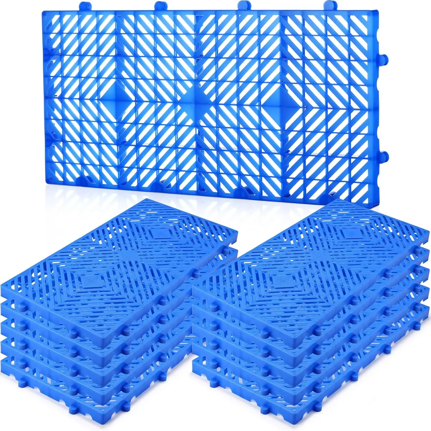 10 count 23.6 x 11.8 x 1.18 Inch Plastic Pallets Lightweight -Proof Floor  Storage Grid Pad Grid Ventilation Pallet for Garage Supermarket Outdoor Basement(Blue)