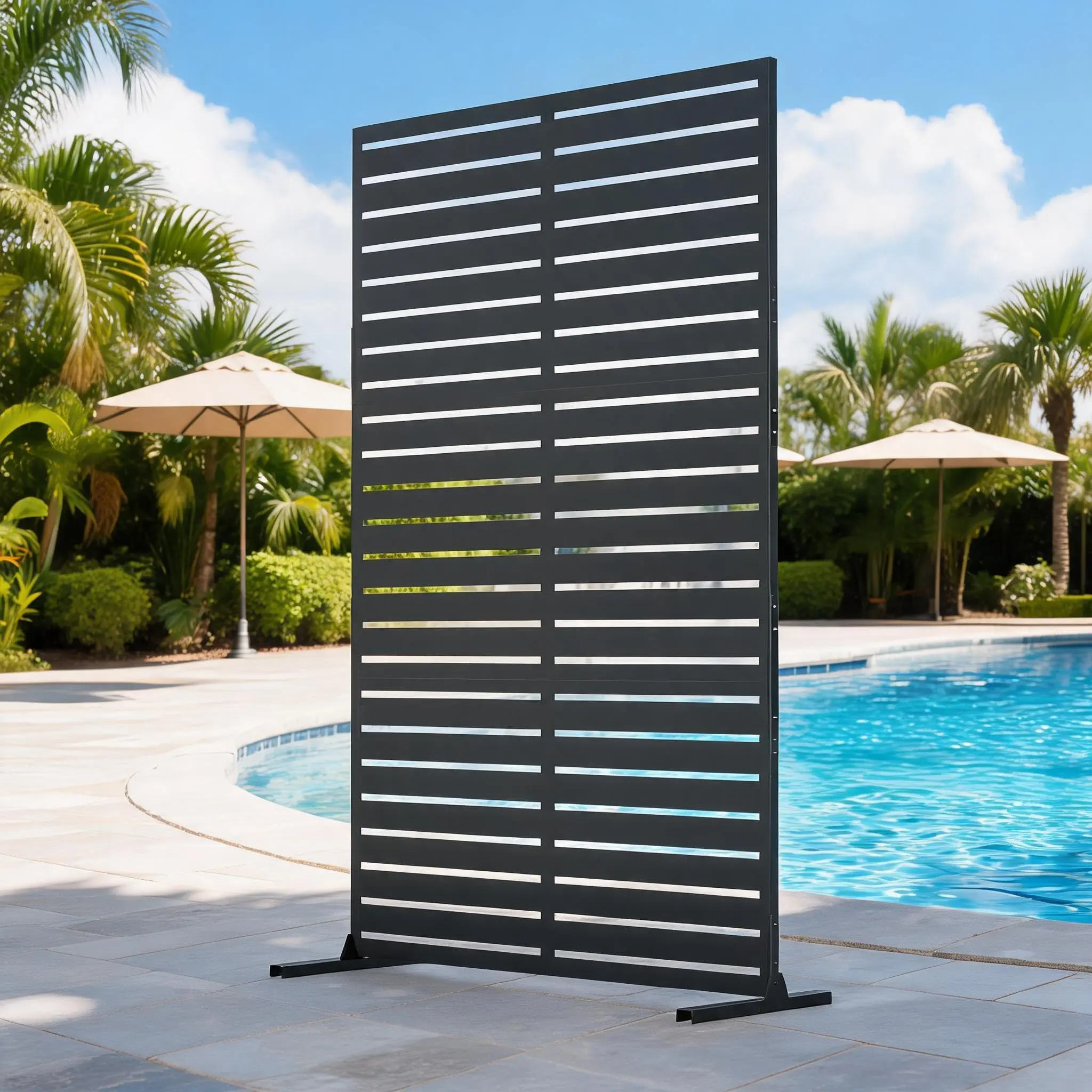 Outdoor Metal Privacy Screen, Freestanding Decorative Privacy Screen & Panels with Stable Stand, 72" h x 47" w Garden Private Screens, for Patio Backyard Deck Indoor Outdoor(Stripe-shaped)