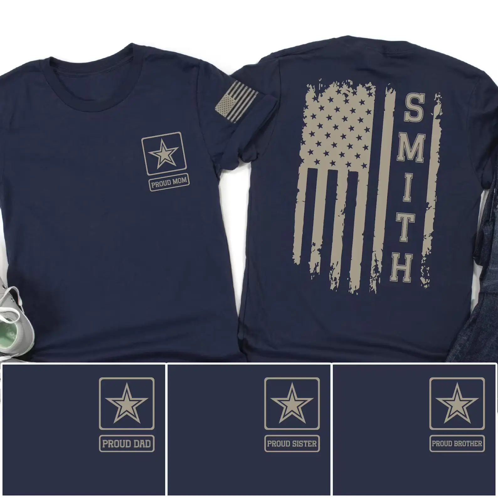 Custom Name Proud Army Family T-Shirt, Basic Training Graduation, BCT Boot Camp, Deployment Parents Military Tee, Cotton Classic Top