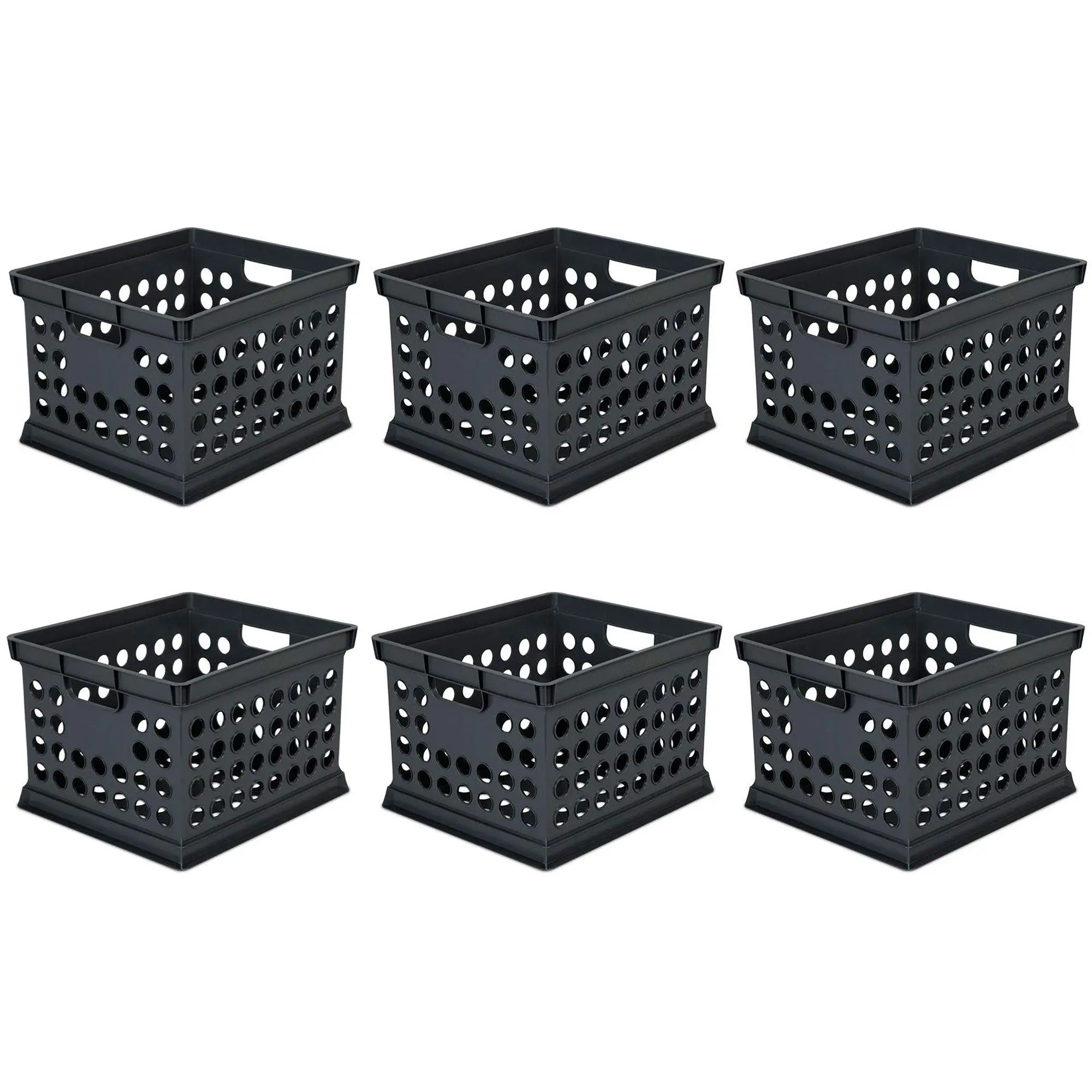 Sterilite Stackable Plastic Storage Open Crate Bin Organizer Box, Black (6 Pack) Room