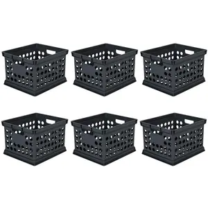 Sterilite Stackable Plastic Storage Open Crate Bin Organizer Box, Black (6 Pack) Room