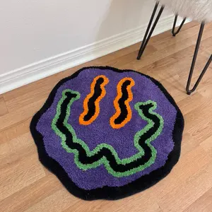Smile Face Pattern Non-Slip Soft Rug - Irregular Colored Design for Living Room, Kids Room, Nursery, Halloween Decor & Home Decor Tufted Weave Durable cool rugs men