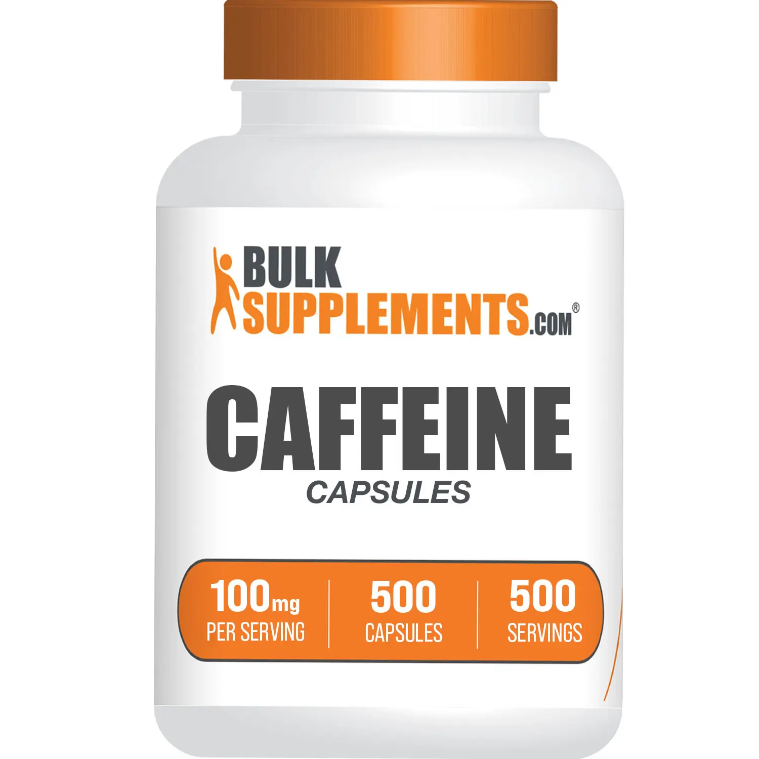BulkSupplements Caffeine Capsules - Edible - Energy Supplement - Pure Caffeine - 500 Capsules - 100-200mg per Serving