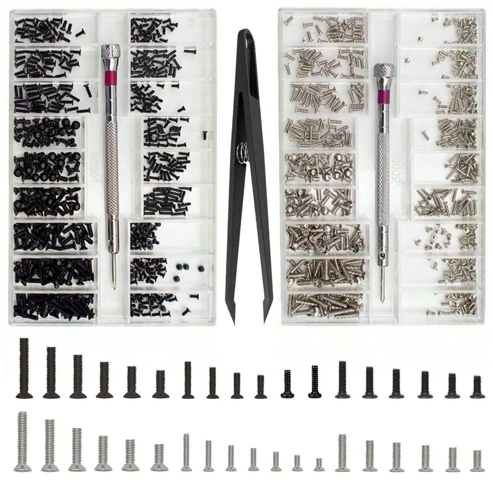 1000 Tiny Screws Kit, M1.2 M1.4 M2 Micro Screw Set, Watch Glasses Computer Replacement Screws, Mini Repair Tools, Screwdriver, Silver, Eyeglass Screwdriver