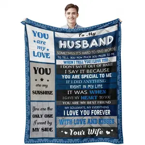 Retro Glam Fading-Proof Personalized Flannel Blanket - 280GSM, Custom Printed Love Message, Decorative Design, 1pc Gift for Husband from Wife, Ideal for Birthday, Wedding Anniversary, Flannel Blankets