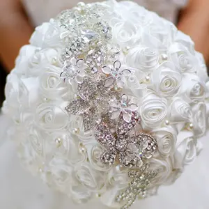 Bride Holding , Romantic Wedding Colorful Rose Bride 's Bouquet,Purple  Bridal Bouquets (White)