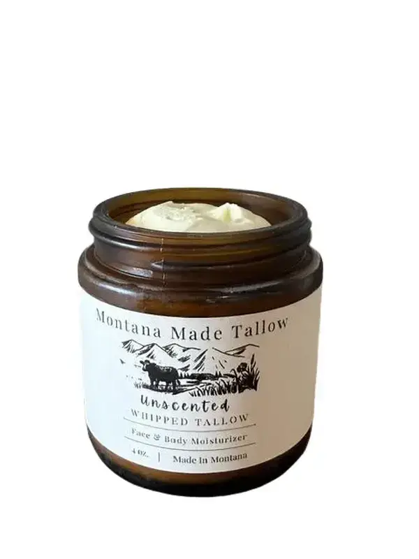 Montana Made Tallow Unscented Whipped Tallow Balm | Grass-Fed Moisturizer for Face & Body | 4 oz