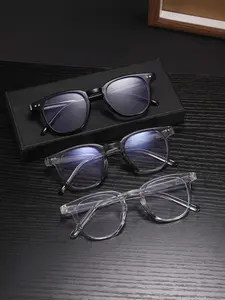 Men's Round Frame Casual Campus Style Square Lens Glasses, Casual Eyeglasses, Anti-Blue Light, Daily Reading and Commuting, All Seasons, PC Material