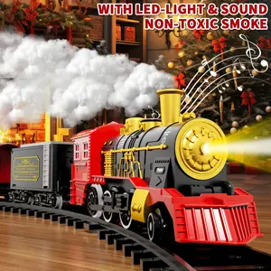 Electric Remote Control Train Sets Toys with Sound, Light Smoke, Assembly Train Tracks,Christmas Locomotive Toys Birthday Gift Toy