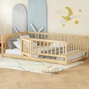 Bellemave Twin Size Montessori Floor Bed - Oak and Pine Wood Frame with Slats, Ergonomic Safe Sleep Toddler Bed, Easy Assembly, Safe Sleep Bed