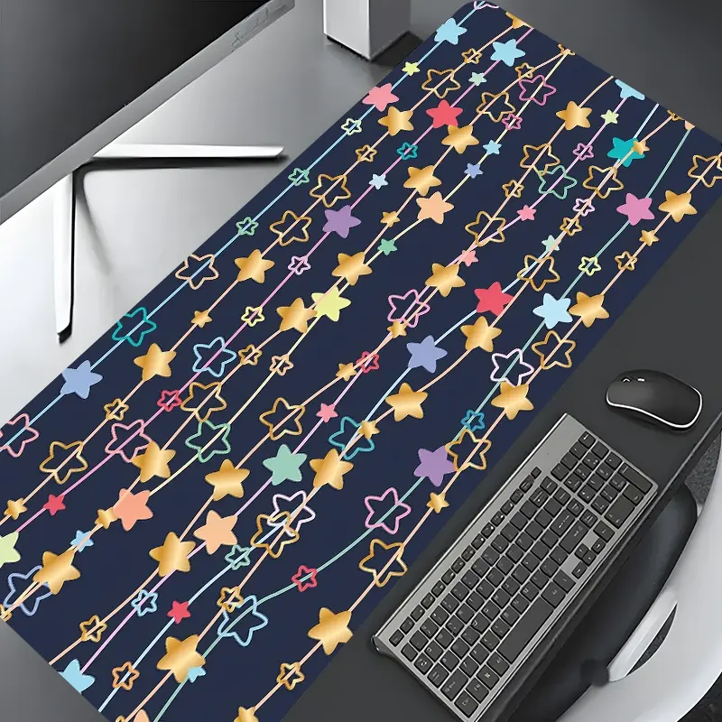 Whimsical Rainbow Stars Large Gaming Mouse Pad,Aesthetic Desktop Drotection Pad,Washable Rubber Pad Non-Slip Lock Edge Multi-Size Mouse Pad Suitable For Home Office, Desktop Accessory, Computer Desk Accessories,Desk Accessories