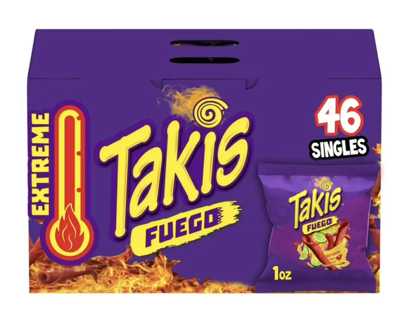 Takis Fuego Rolled Tortilla Chips - Spicy Snacks, Crunchy, Crispy, Tangy Flavor, 1 oz, 46 Pack