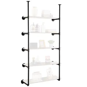 VEVOR Industrial Pipe Shelf,  5 Tier 2PCS, 9.84in Applicable Board Width Wall-Mount Floating Rustic Wood Shelves Bracket Bookshelf,Storage Holder for Kitchen Bedroom Bathroom, (Planks NOT Included)