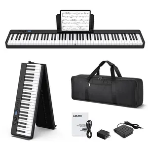 LEKATO Portable 88 Keys Electric Piano Keyboard, Foldable Digital Piano with Full Size Semi-Weighted Velocity Keys, Wood Grain, Learning Mode, LCD Screen, Bluetooth USB Midi