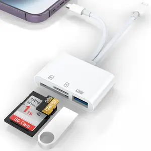 Multi-Function USB Adapter with SD/TF Card Reader Lightning & Type-C Connectors High-Speed Data Transfer for iPhone Android Ideal for Photo Backup & File Sharing On-the-Go