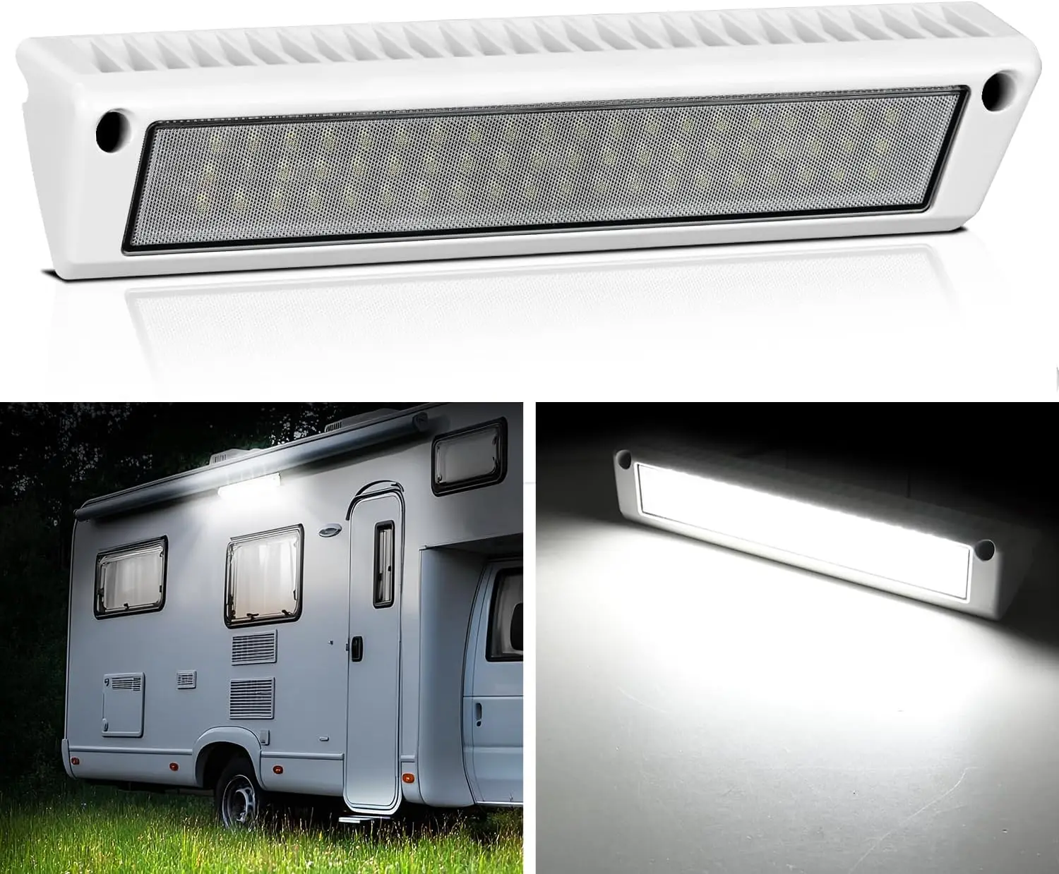 Nilight 13-Inch LED Bar Lights, 1PC 12V-24V White Beam, White Aluminum Housing, for RV Trailers, Travel Campers (RV Exterior Porch Use), Led Trailer Light Kit, Towing Light Bars