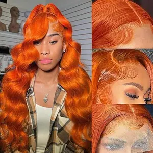 Ginger Orange 350 Lace Front Wigs Human Hair Body Wave Wavy 13x6 HD Lace Front  Ginger Wig Human Hair 180% Density Transparent HD Lace Frontal Wigs Pre Plucked Hairline with baby hair