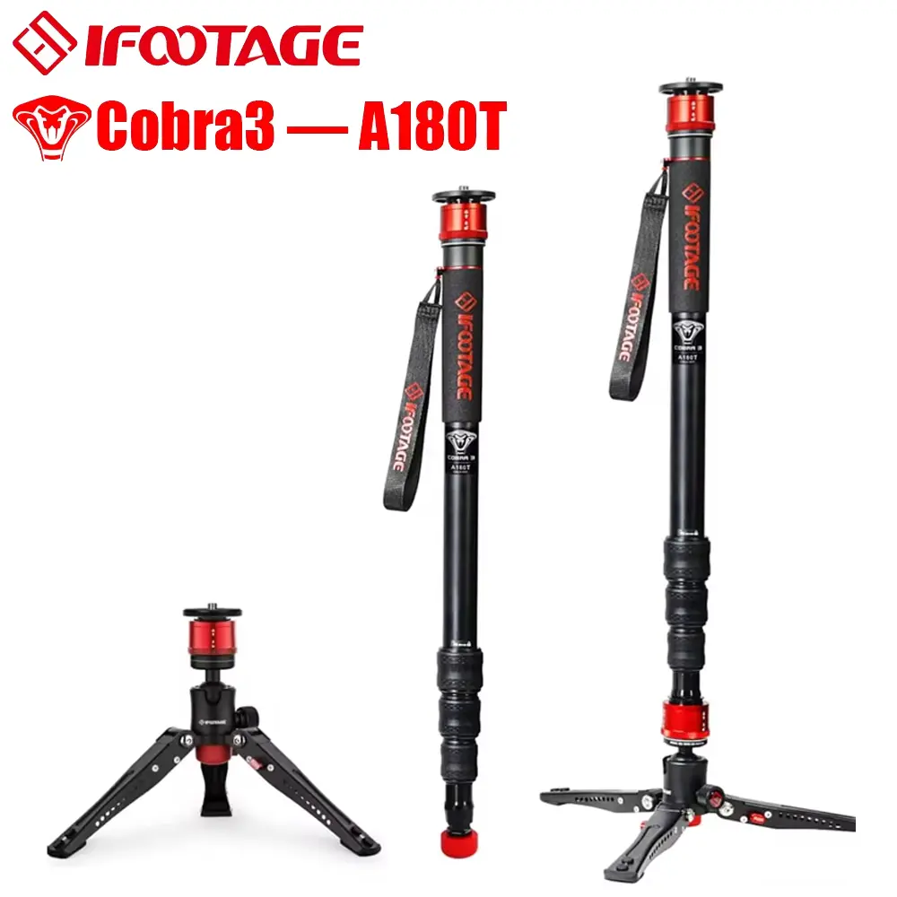 IFOOTAGE Cobra 3 A180T Camera Monopod Aluminum Professional Video Monopod with Tripod Base Suitable for SLR Cameras and Camcorde Lock Detachable
