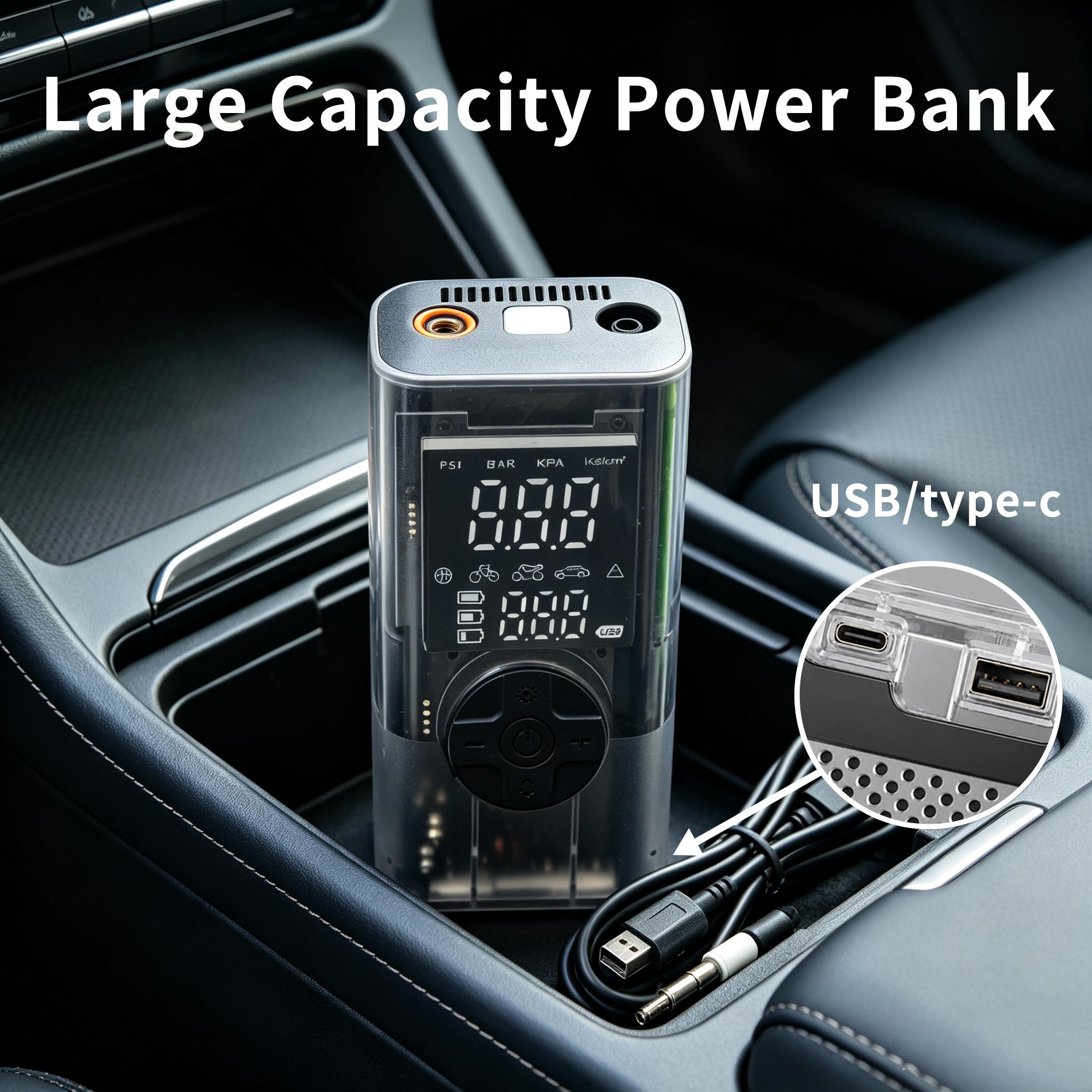 7-in-1 Wireless Tire Inflator - Tire Inflation Tool with Digital Dual Value Display, 150 PSI, 3-Mode Bright LED Flashlight, 2000mAh Power Bank, 8-Minute Ultra-Fast Speed, Cordless Battery-Powered for Roadside Help