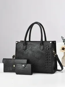 Women's Three-Piece Trendy Handbag Set, Casual PU Shoulder Clutch, Large Capacity, All-Seasons, Personalized & Versatile Design
