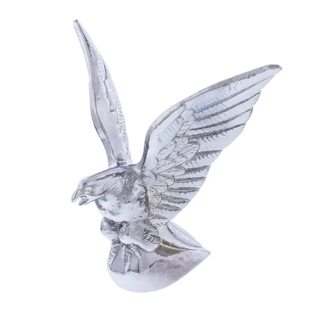 Die-Cast Metal American Eagle Hood Ornament Pad, Chrome Finish, 4.5x4.5in Home Decor Statue - 3-3/4in Length Diecast Toy Collectible with Easy Install Feature, Decorative Figurine, Vehicle Ornament
