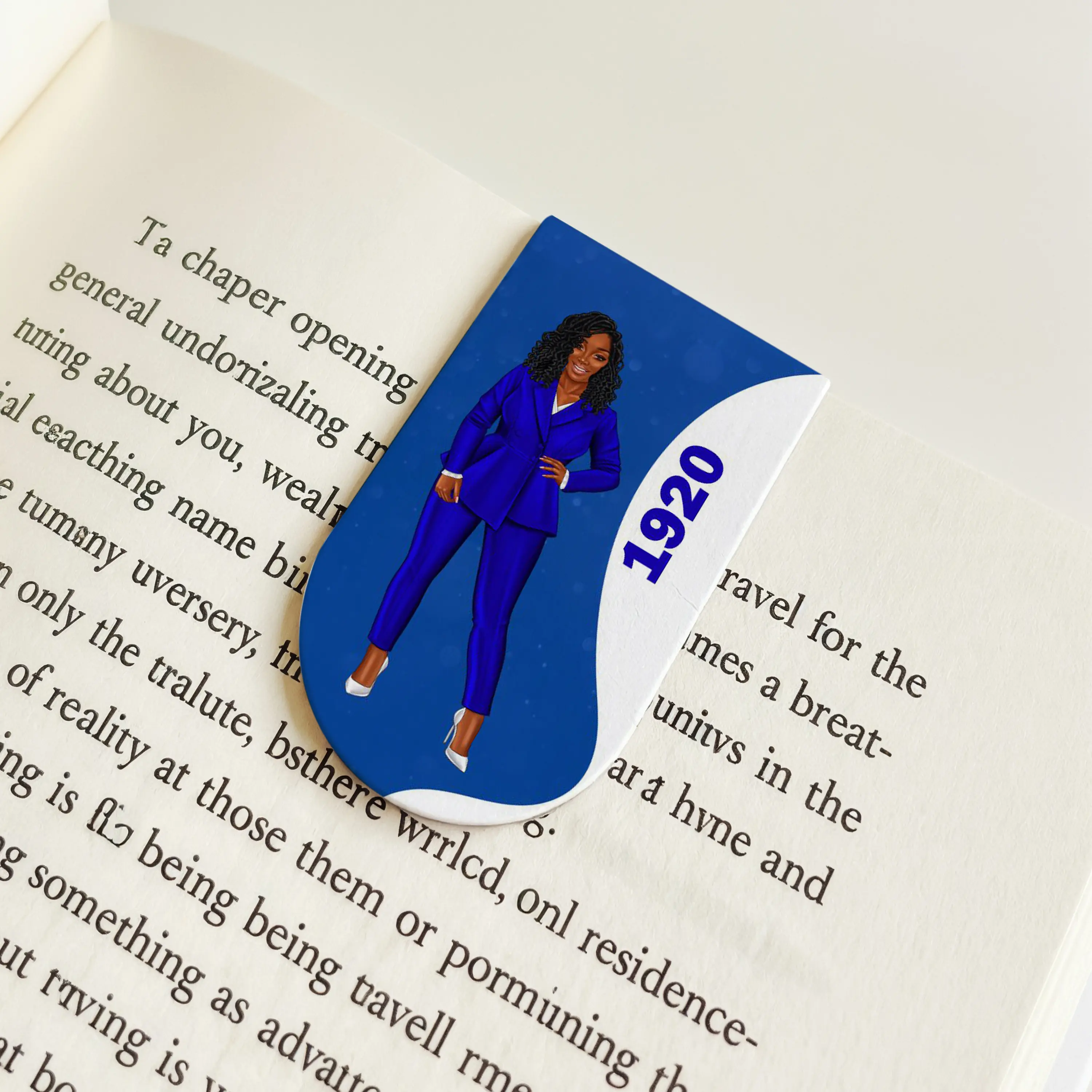 Zeta Phi Beta Magnetic Bookmark, 1920 Sorority Sister Gift, Black Woman's Planner Accessory, ZPB Blue & White Page Marker, Built to Last Holographic 110 lb Cardstock with Chic Fashion Illustrations for Daily Use