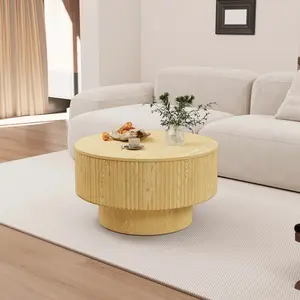 29.53 " MDF Modern Circular Coffee Table With Circular Stripe Design And Storage Space, Stylish Round Drum Low Center Table, Suitable For Home&Kitchen