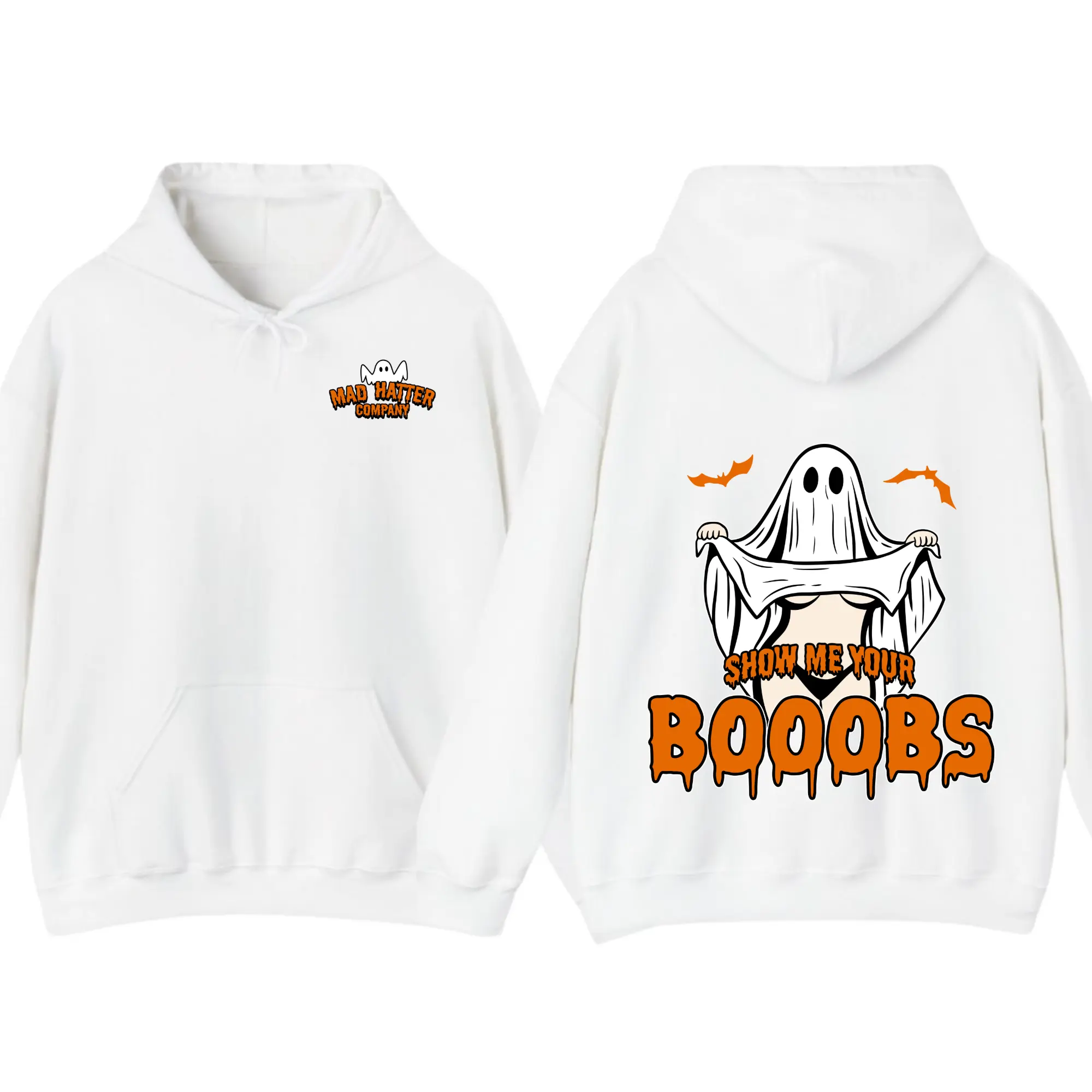 Show Me Your BooBie Unisex 2 Sided Hoodie, Funny Halloween Ghost Cute Hoodies, Vintage Tee For Men and Women, Show Me Your Boobs Graphic Pullover, Spooky Booobs Shirt, Humor Scary Costume Top